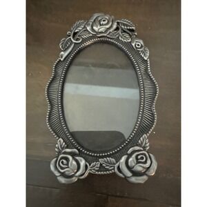 The Weston Gallery Pewter Tone Rose Floral Oval Miniature Picture Frame 4.5x2.75